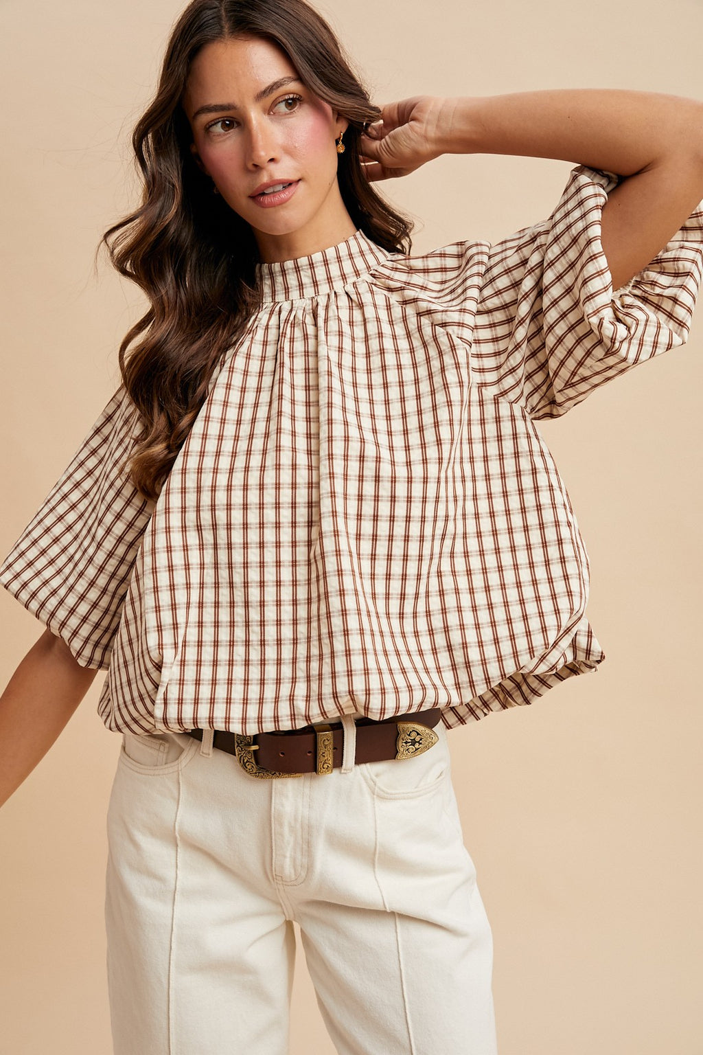 Checkered Bubble Blouse