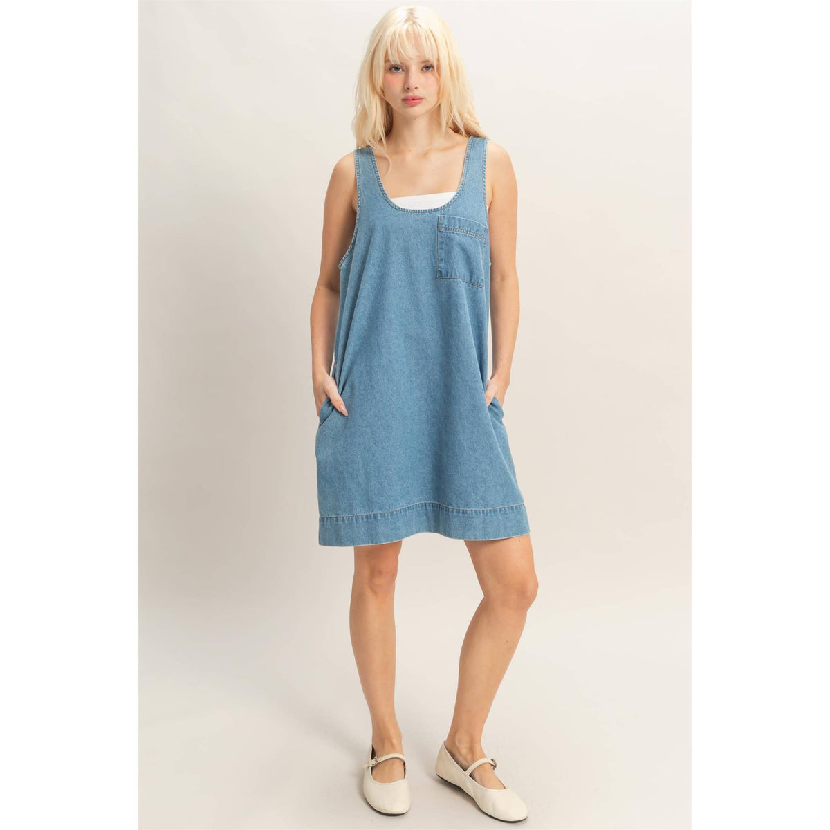 Sleeveless Denim Shift Dress